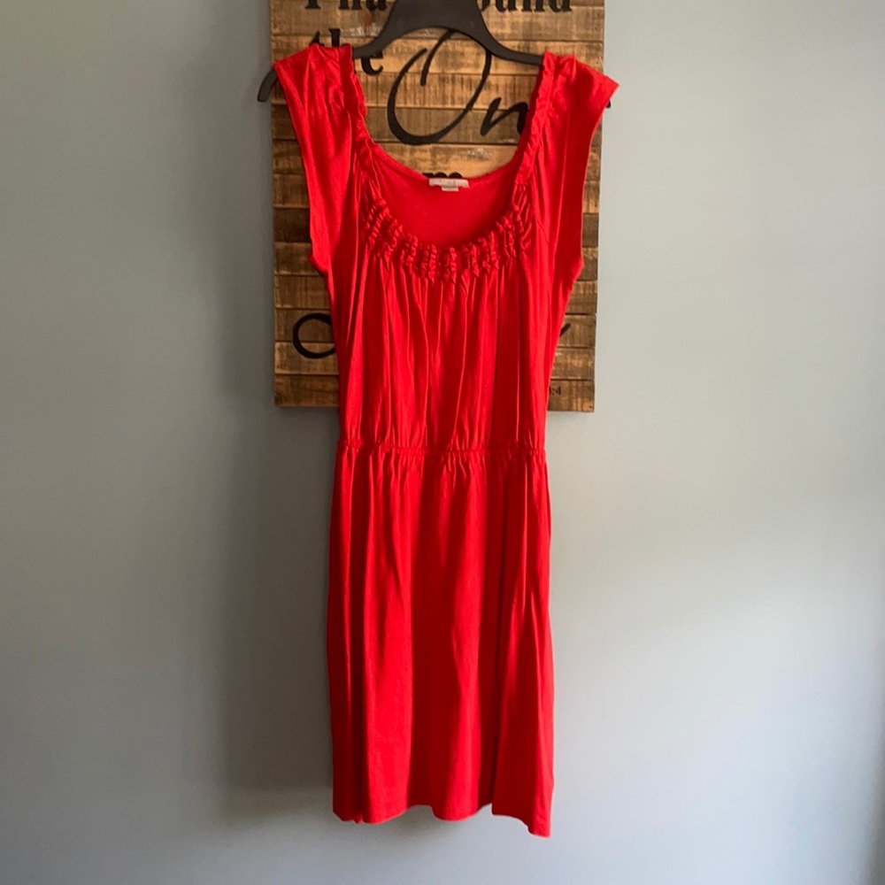 LOFT Scoop neck Sundress ❤️ Gathered Neckline Flattering Size M Cotton Blend